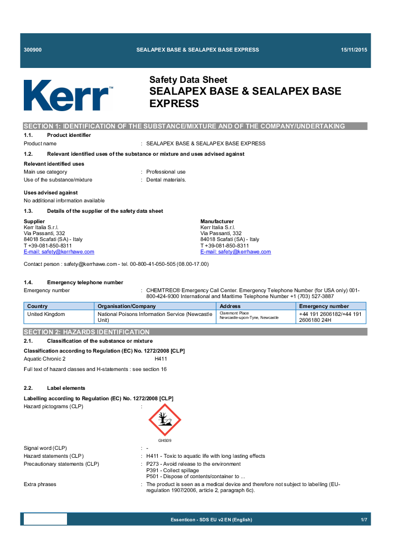 

Sealapex Sikkerhedsdatablad (Engelsk)


