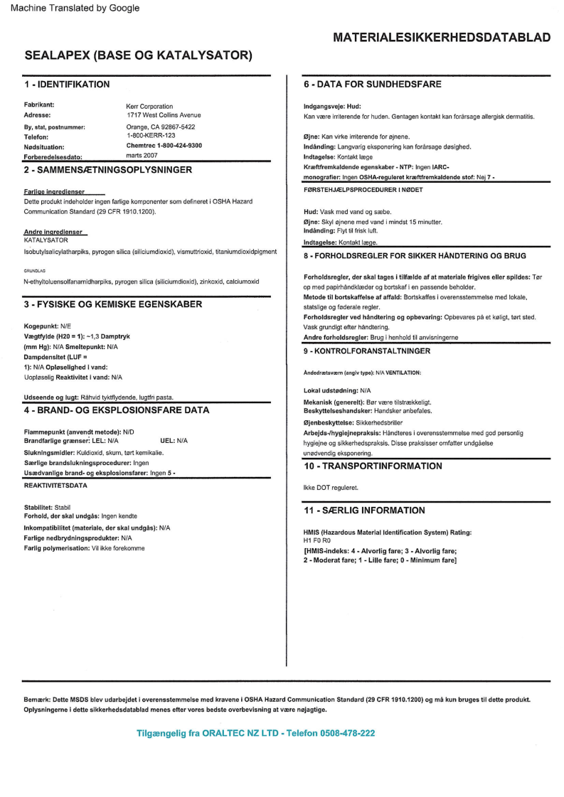 

Sealapex Standard Sikkerhedsdatablad

